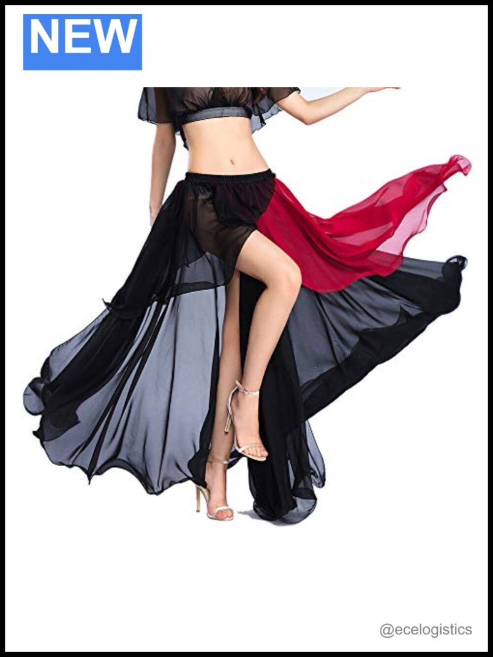 Chiffon Belly Dance Skirt Floor Length High Slit Dance Costume One Size